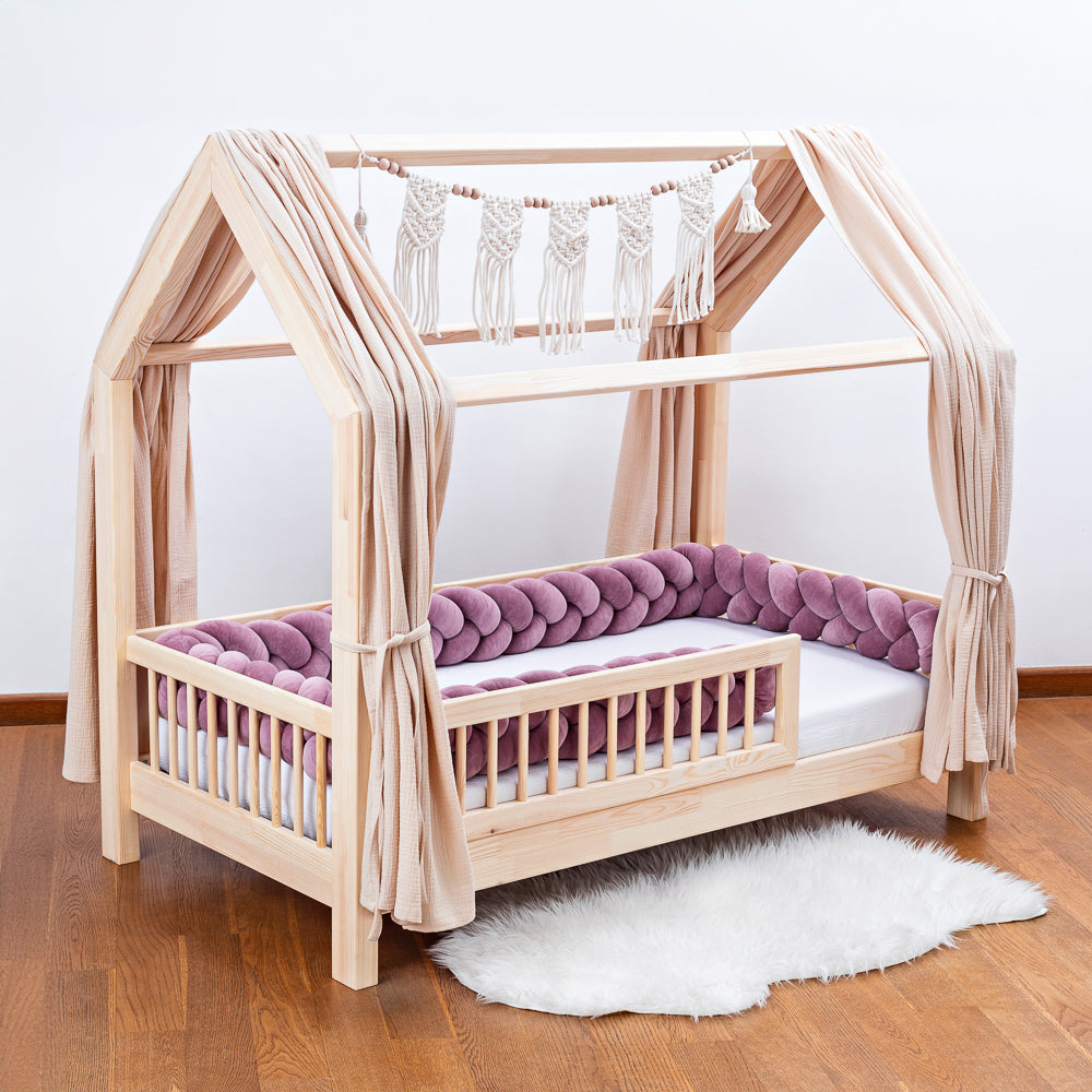 Braided Bed Bumper - Trio Weave - Heather Pink