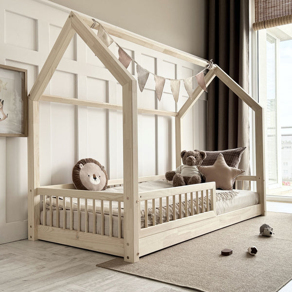 Fast Shipping - Maisie House Bed - 90x190cm Single - Floor Bed - Natural Finish