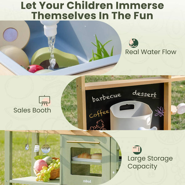Kids Montessori Outdoor Mud Play Kitchen - Sage Green