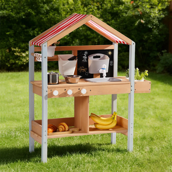 Kids Montessori Outdoor Mud Play Kitchen with Canopy