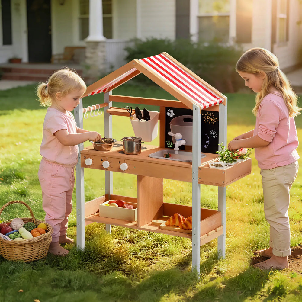 Kids Montessori Outdoor Mud Play Kitchen with Canopy