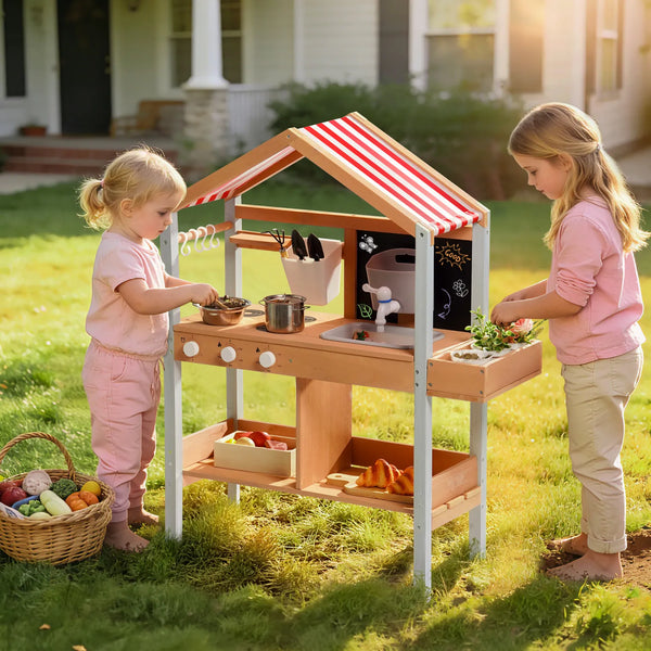 Kids Montessori Outdoor Mud Play Kitchen with Canopy