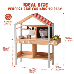 Kids Montessori Outdoor Mud Play Kitchen with Canopy