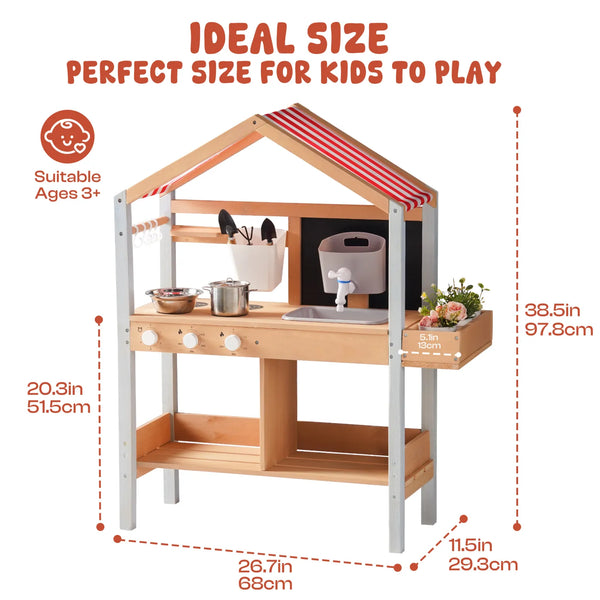 Kids Montessori Outdoor Mud Play Kitchen with Canopy